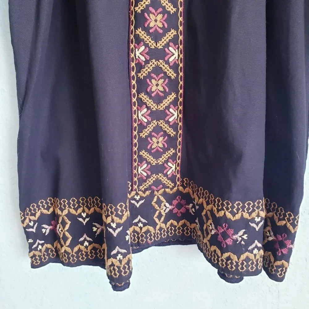 Zara Black Embroidered Balloon Sleeve Linen Dress
